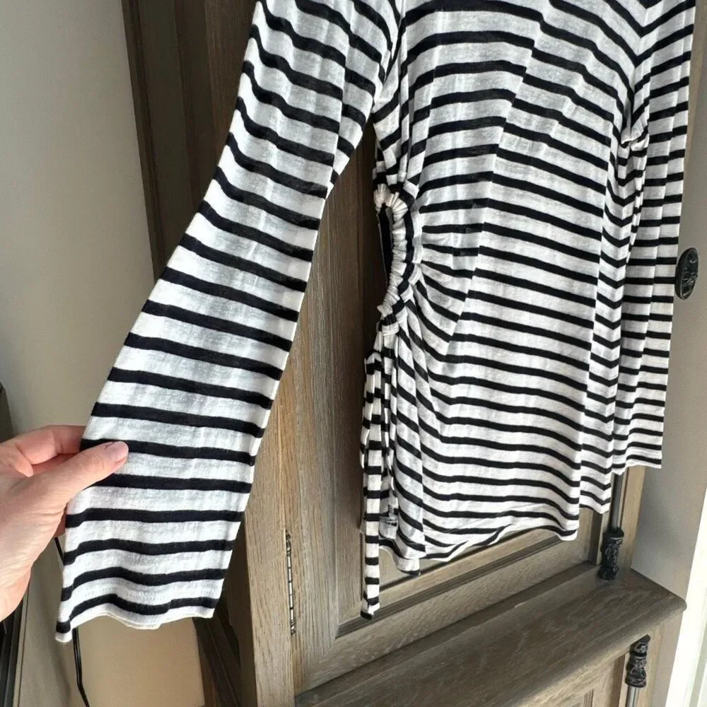 T by Alexander Wang Classic Striped Slub Jersey Long Sleeve Tee side opening